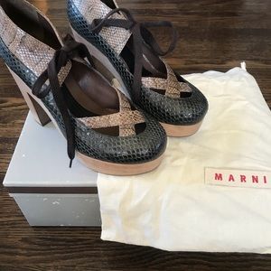 MARNI Snake skin, Wooden Platform Heel size 36.5